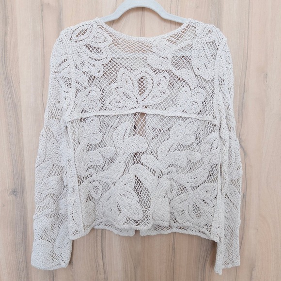 Womens Lace Crochet Cardigan Sz S Cream Floral Cottage Boho Shabby Chic Coquette - Picture 4 of 8